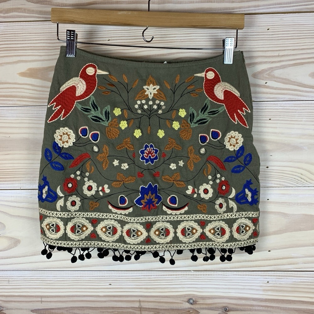 Altered State Skirt Women Small Embroidered Linen Blend Mini Boho